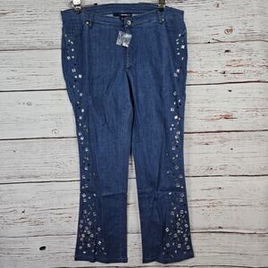 Denim 24/7 Mid-Rise Flare Leg Jean Bling Clear Black Plus 16W Blue, worn once.